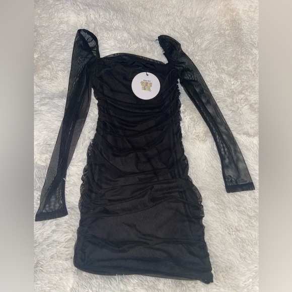 Princess Polly Elegant Black Sheer Sleeve Dress - Picture 6 of 10